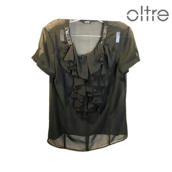 oltre‎ Women's Victorian Sheer Ruffle Short Sleeve Blouse - Picture 1 of 8